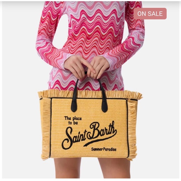 Saint Barth Beach Chic Embroidered Straw Tote - Picture 2 of 5